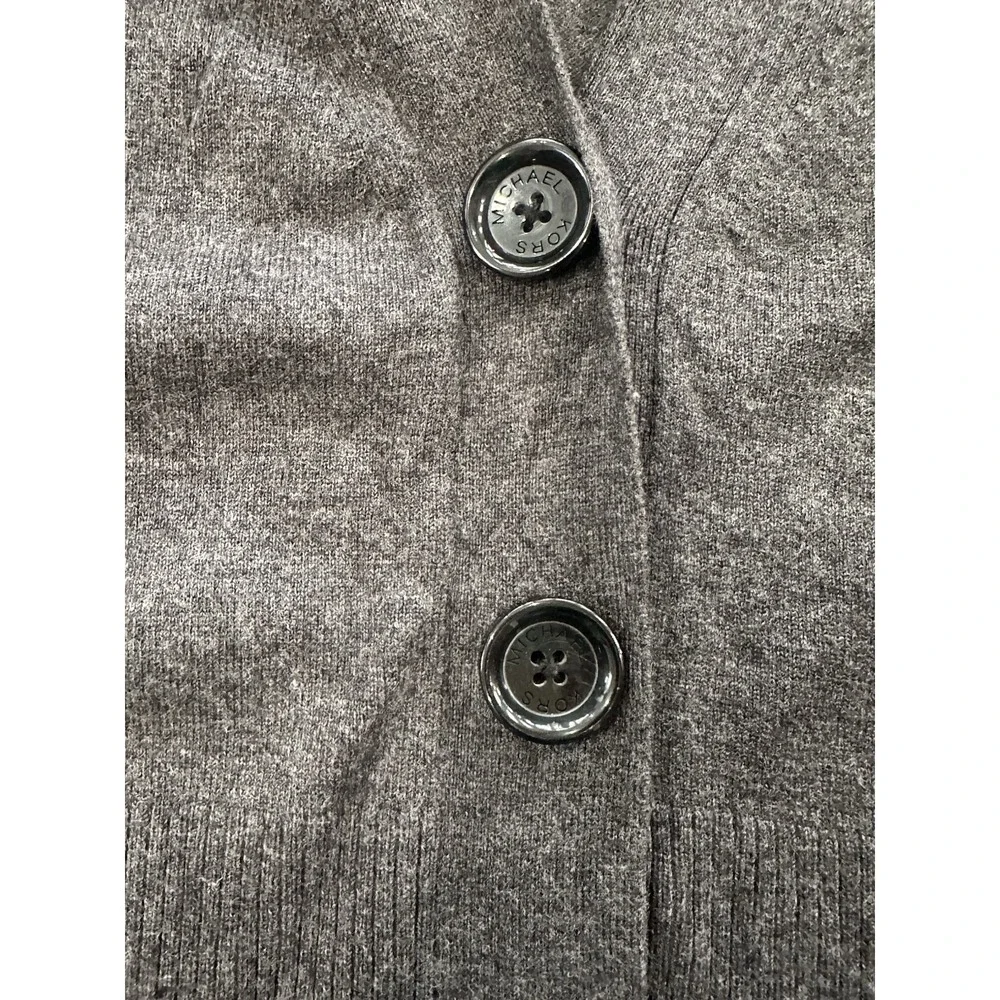 Michael Kors Womens Cardigan Sweater Sz L Gray Knit Fall Winter Dark‎ Academia